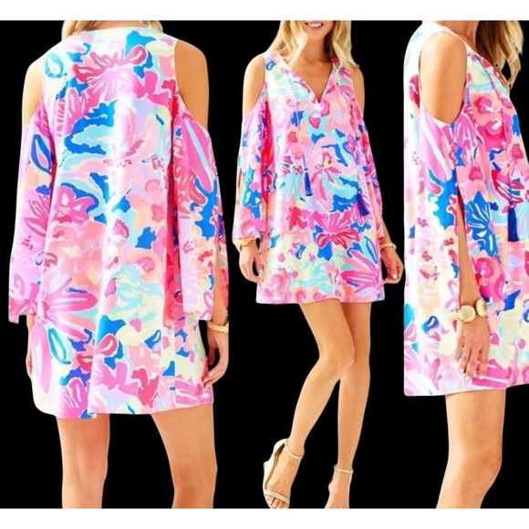 Lilly Pulitzer Dresses & Skirts - Lilly Pulitzer‎ Benicia Tunic Dress Playa Hermosa Slit Sleeves Tassels Size L